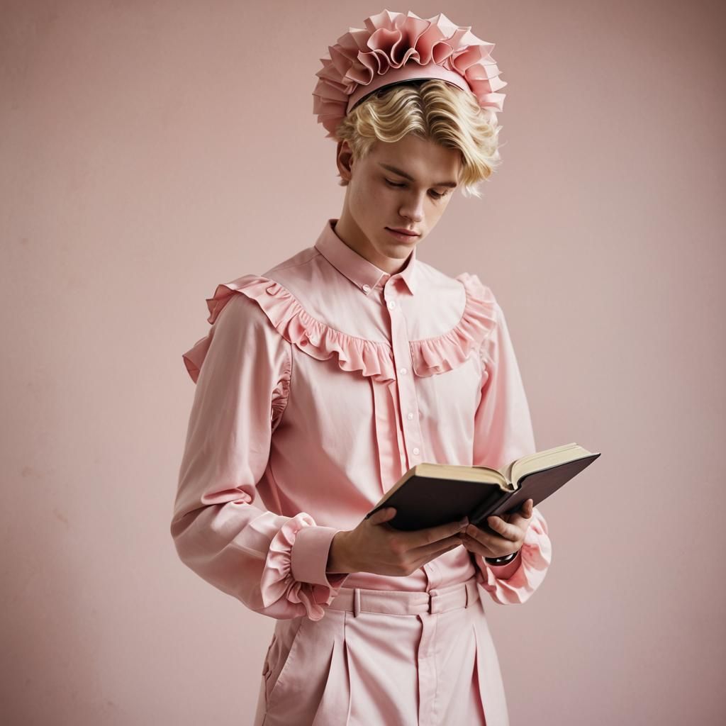 Boy in Pink Dress Learning to Walk: Fashion Photography