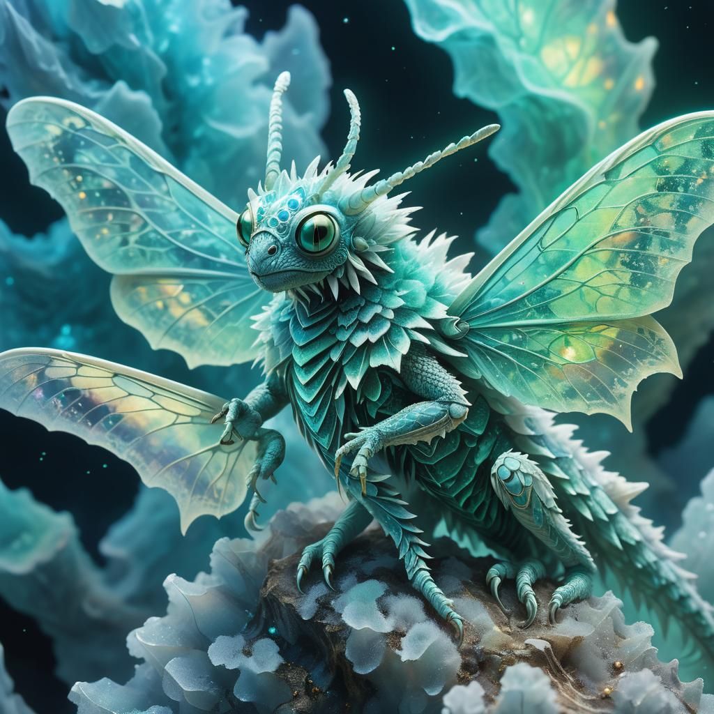Fluffy Moth-Dragon Aliens on Crystalline Exoplanet