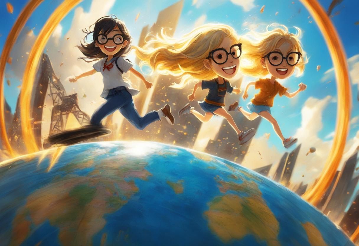 Girls Run on Globe in Manga Magic Realism Style