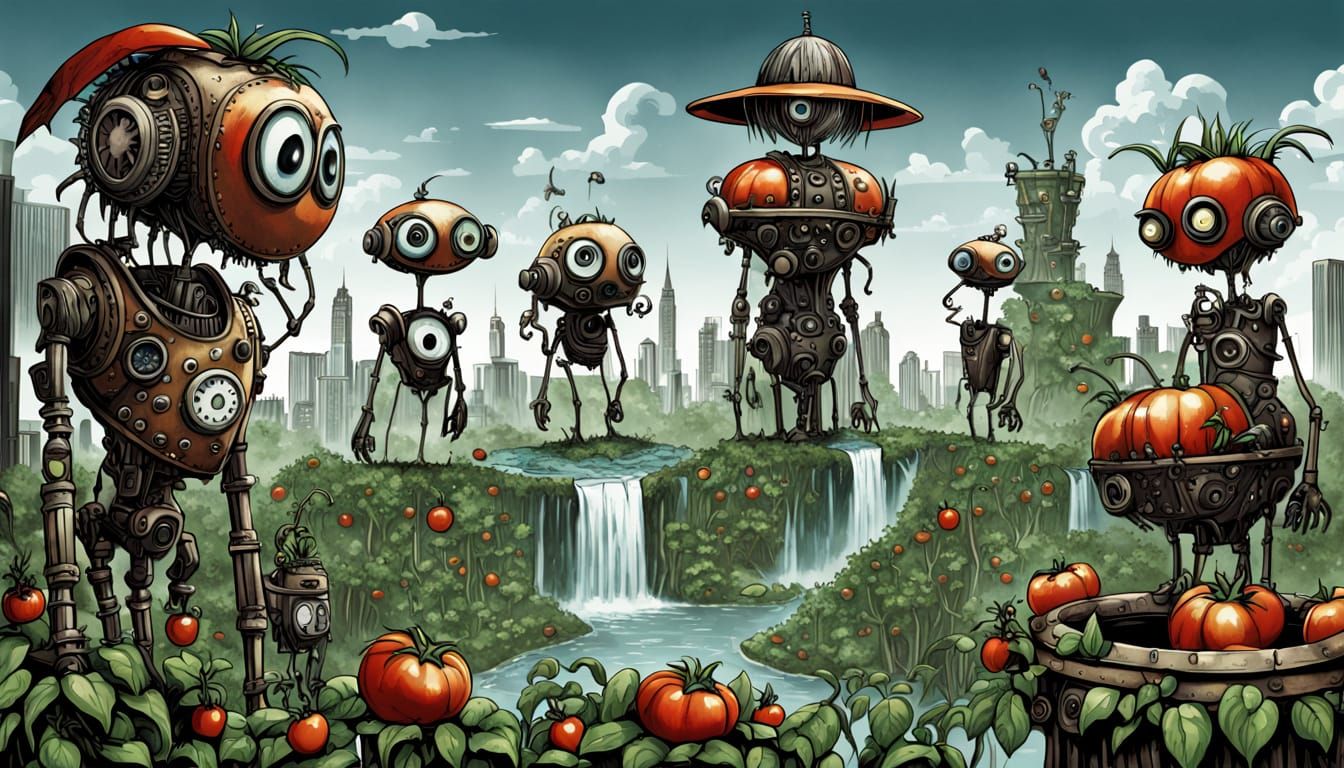 Steampunk City: Waterfalls, Tomatoes, and Cyborgs