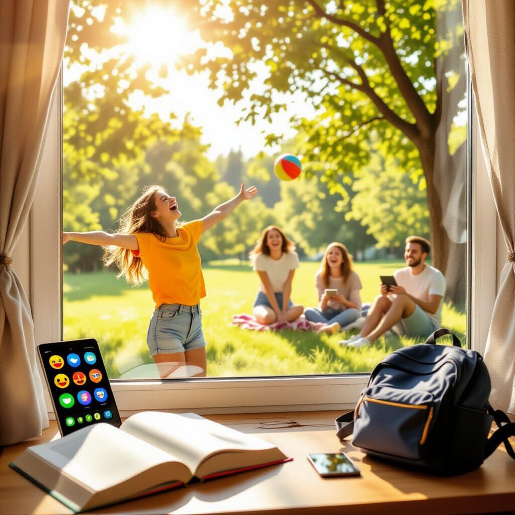 Sunny Day Friendship Scene in Impressionistic Style