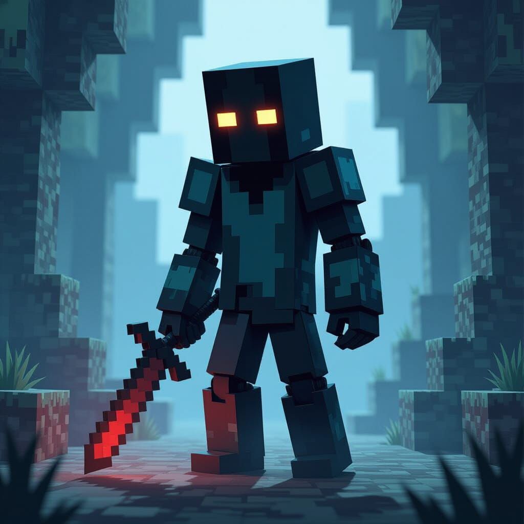 Minecraft Herobrine Emerges in Dark Fantasy Anime Style