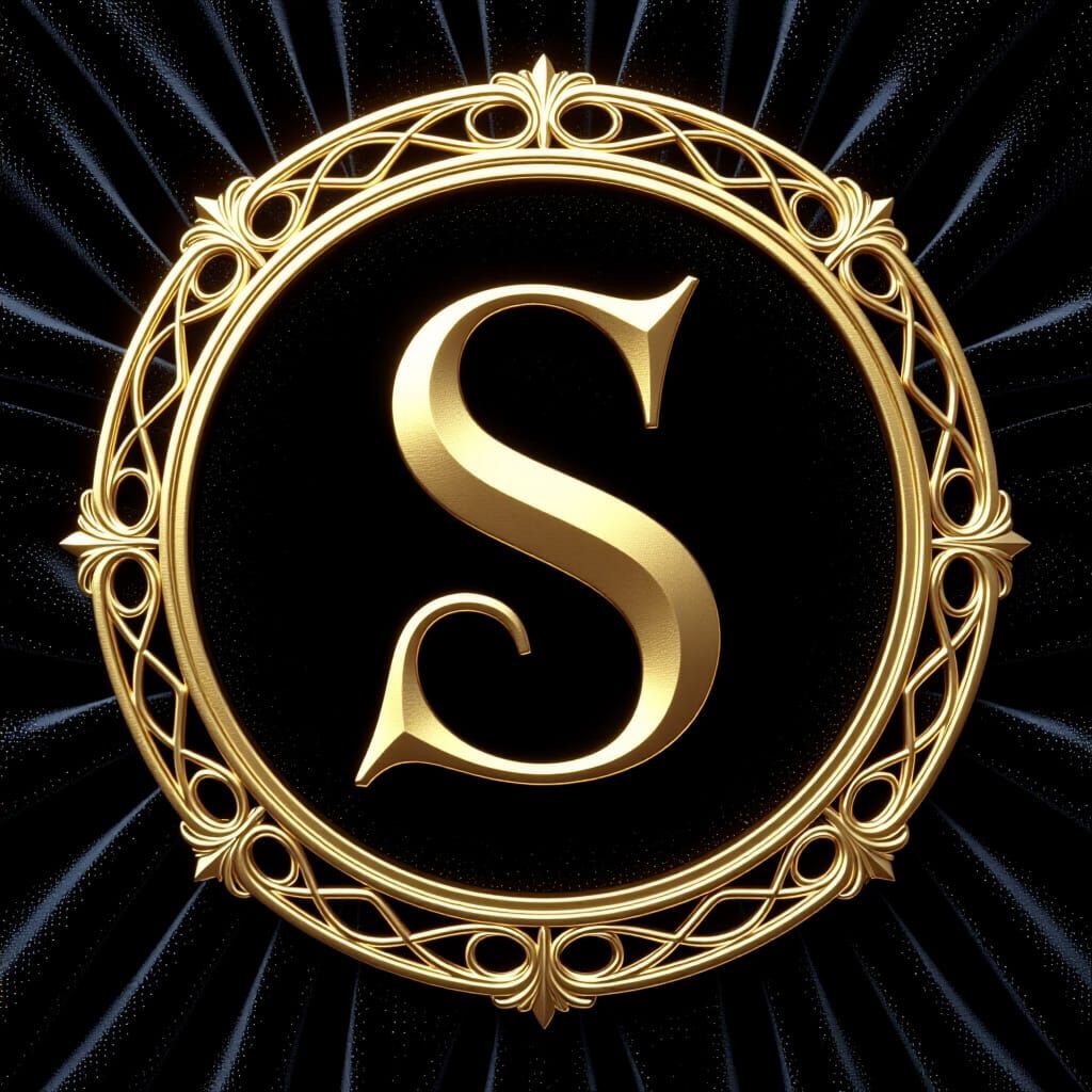 Golden Gothic Letter S on Velvet