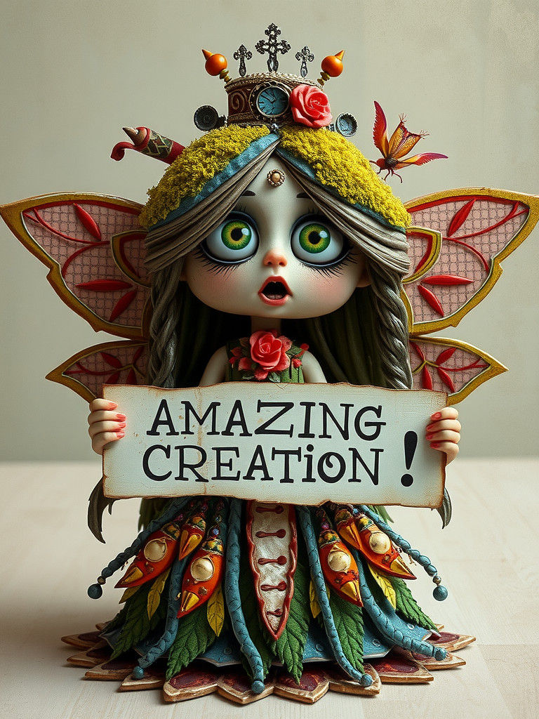 Amazed Moss Princess in Mixed-Media Collage Illustration