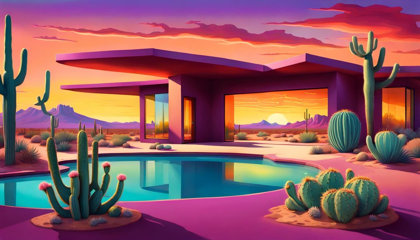 Desert Villa at Sunset: A Surreal Digital Painting