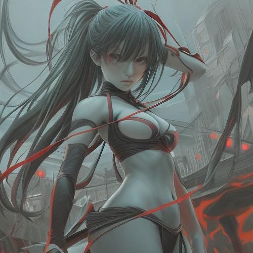 Tied Up Girl in Cel-Shaded Anime Style