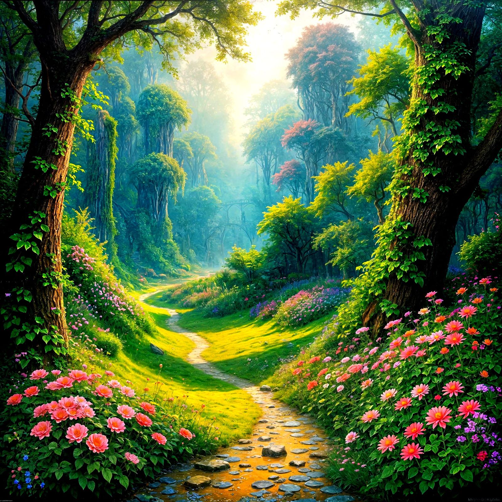 Magical Garden in Ethereal Fantasy Matte Painting Style