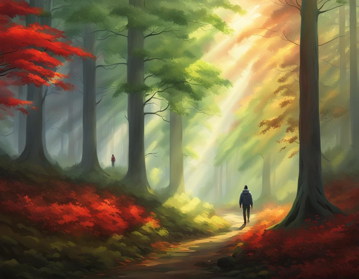 Misty Forest Sunrise in Digital Painting Style