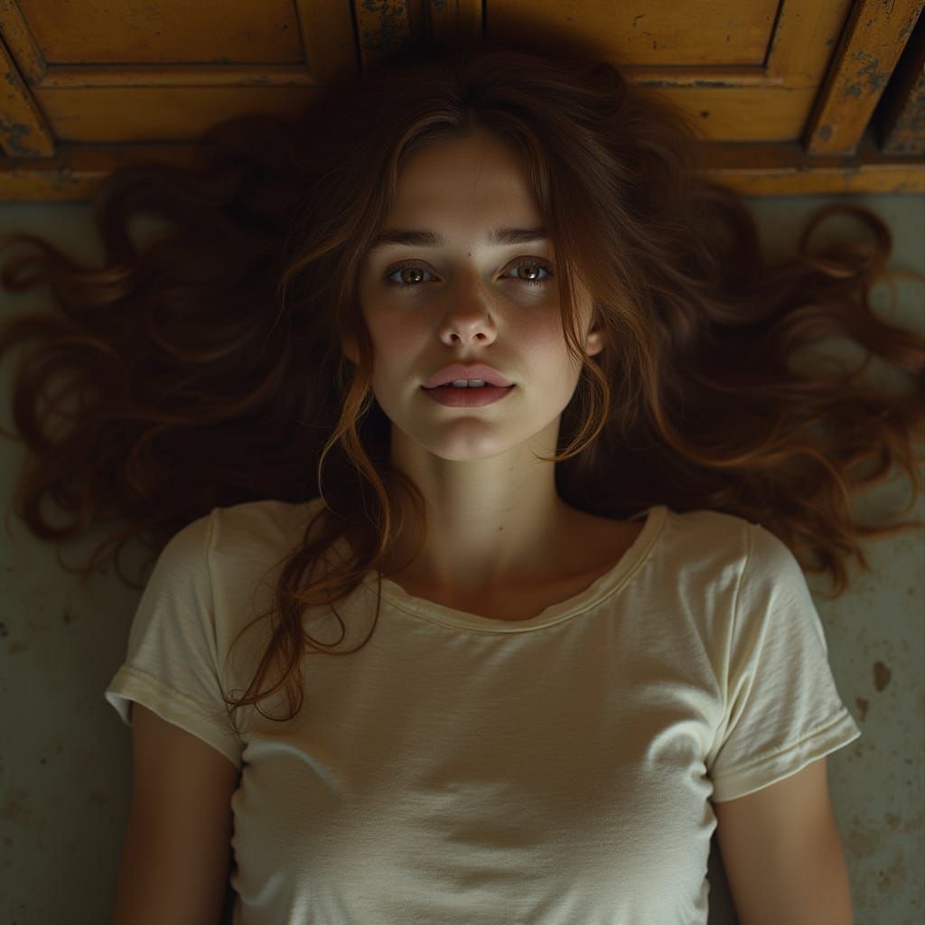 Young Woman's Resilience in a Faded Domestic Scene