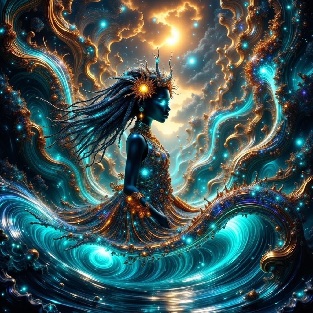 Afro-Futuristic Mami Wata in Fractal Ocean Temple