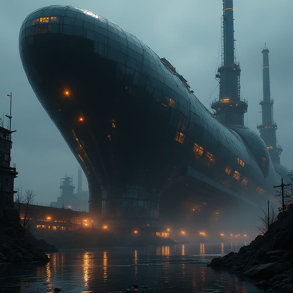 Cosmic Industrial Metropolis in Dark Cyberpunk Style