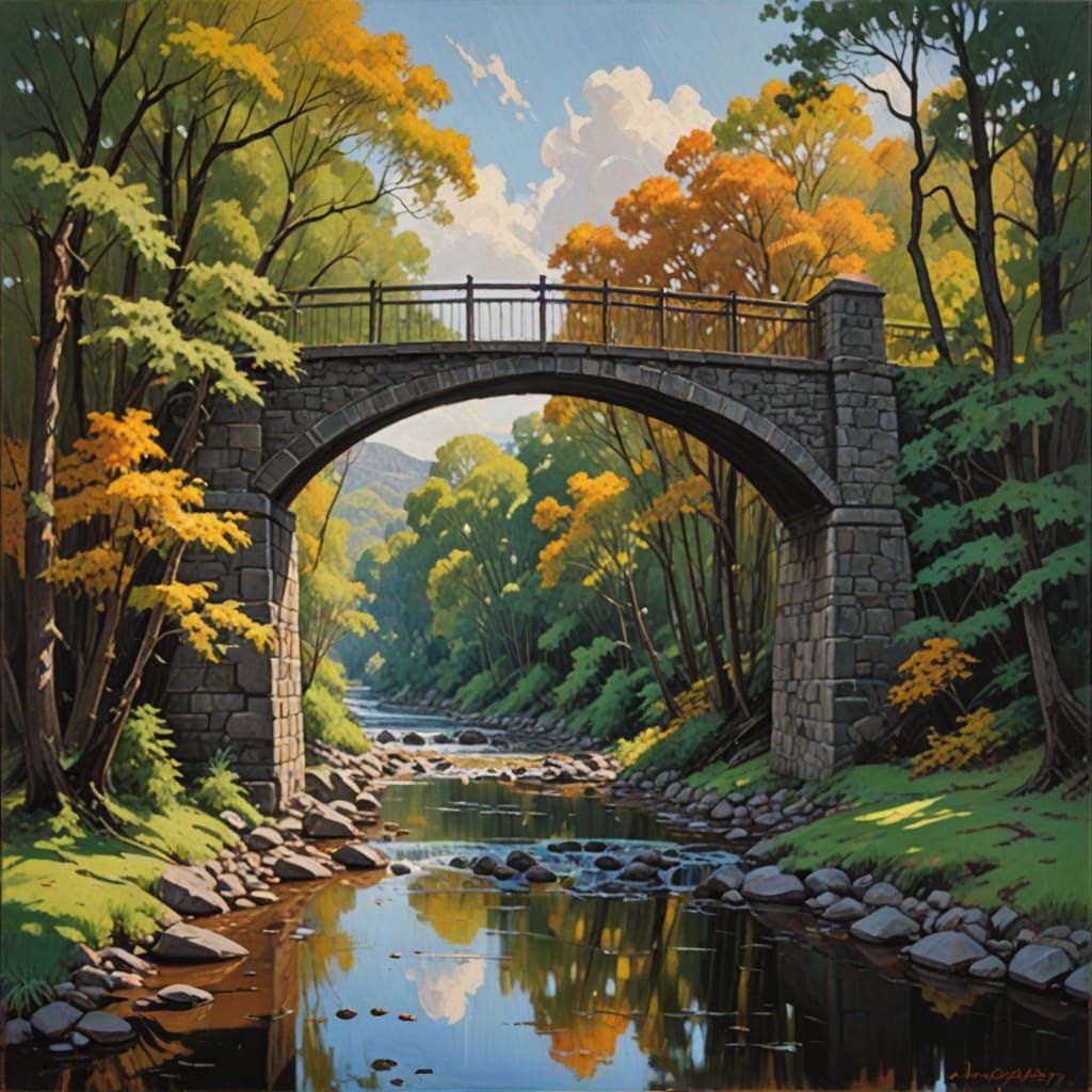 Dreamy Bridges in a Whimsical Oil Painting Style