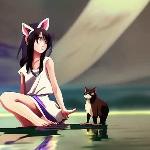 Anime Catgirl in Fantasy World: Studio Ghibli Style