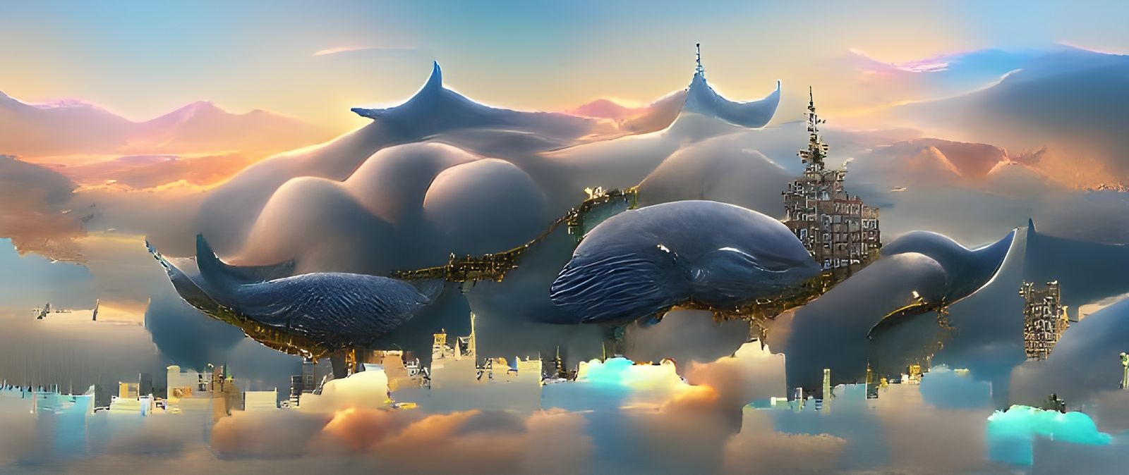 Whale City in Overgrown Metropolis: Hyperrealistic Digital A...
