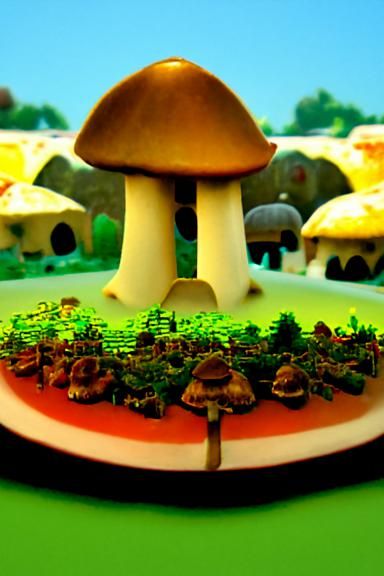 Enchanting Mushroom Village: A Whimsical AI Creation
