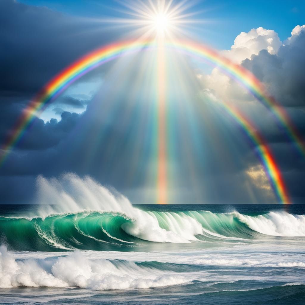 Rainbow Over Stormy Sea with Christian Symbolism