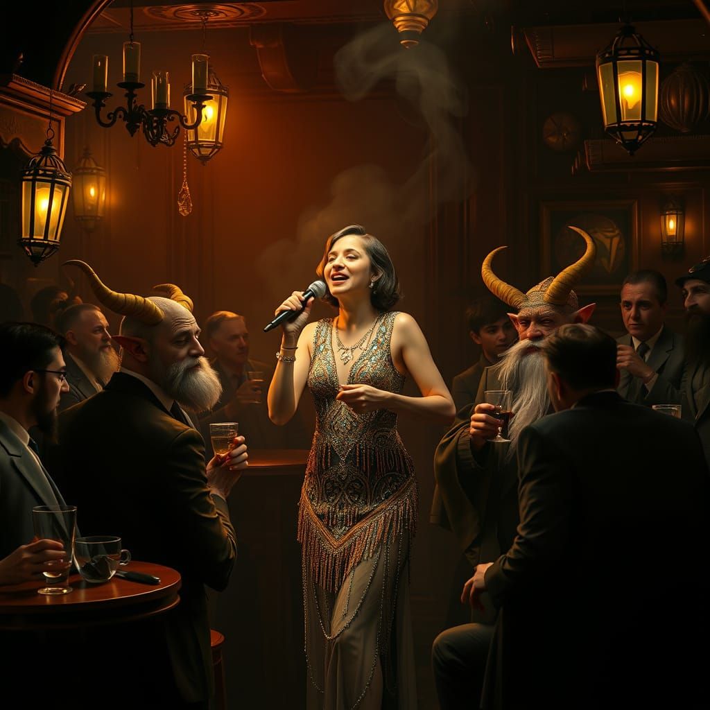 Magical Speakeasy Singer in Art Deco Style