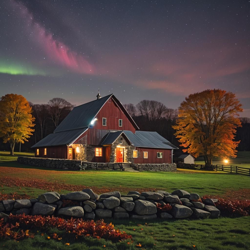 Pennsylvania Stone Barn Under Northern Lights