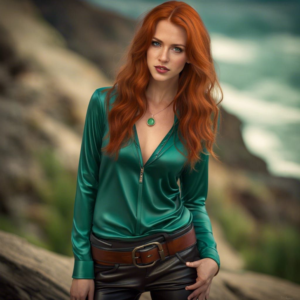Photorealistic Redhead in Teal Shirt, 8K