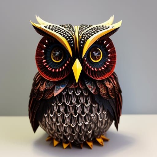 Detailed Papersculpture Owl in Fantasy Forest