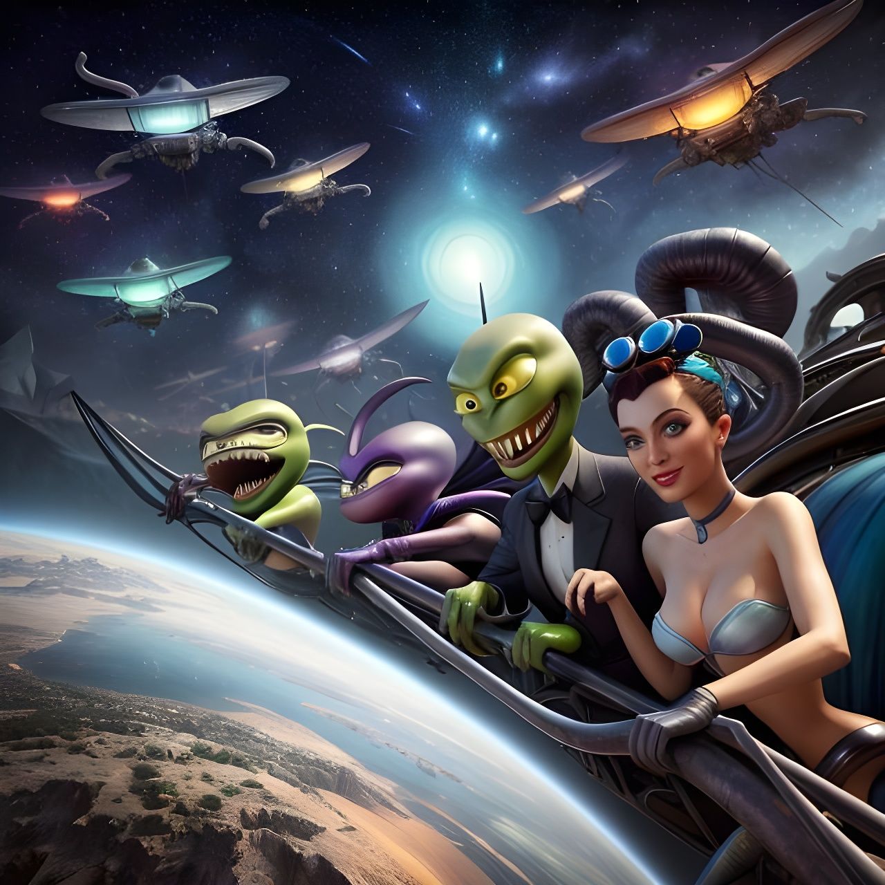 Alien Cartoon Party: A Surreal Matte Painting