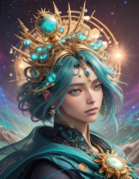 Alien Explorer in Fantasy Forest: Pointillism Style