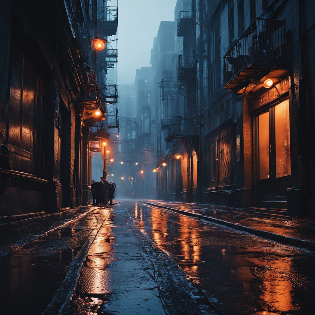 Rainy City Night: Neon Reflections on Wet Pavement