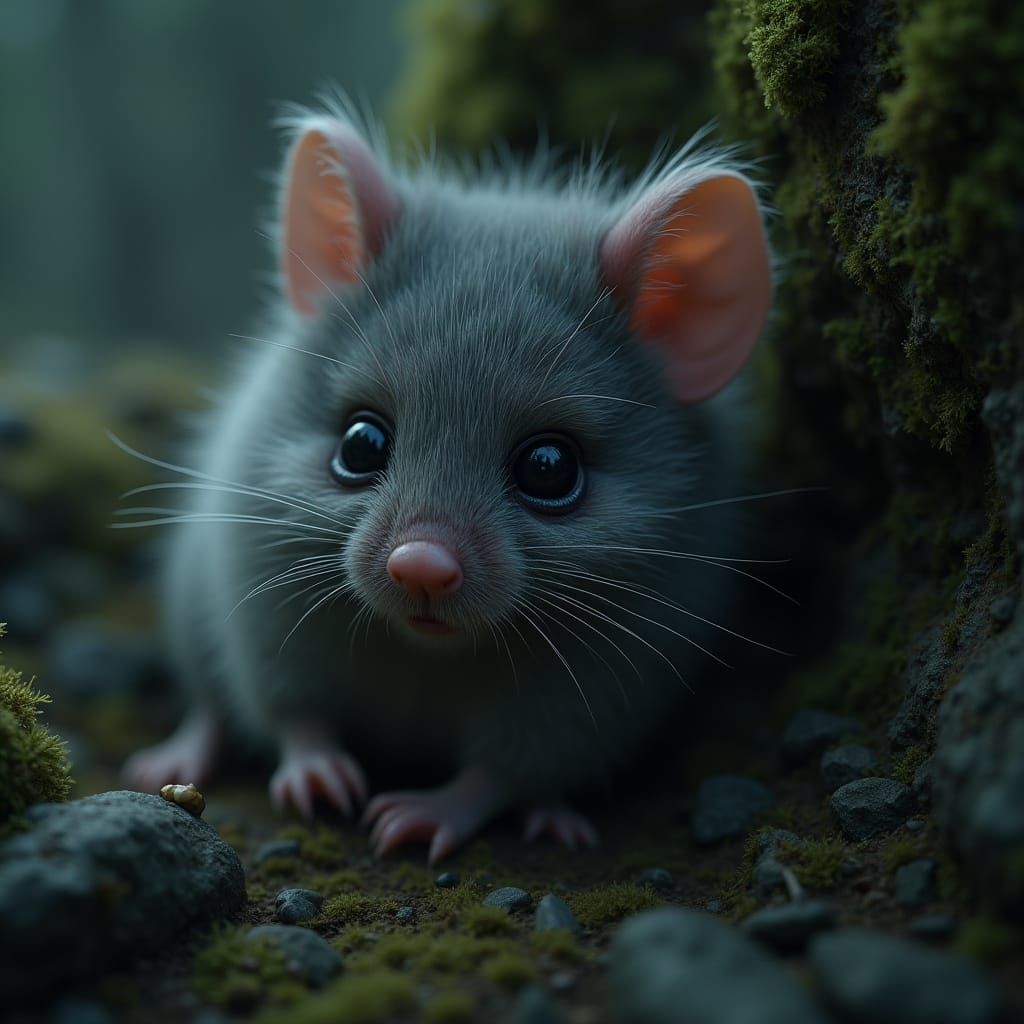 Sorrowful Anthropomorphic Mouse in Gothic Fantasy Setting