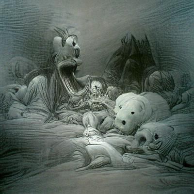 Horrific Cartoon Scene in Gothic Style