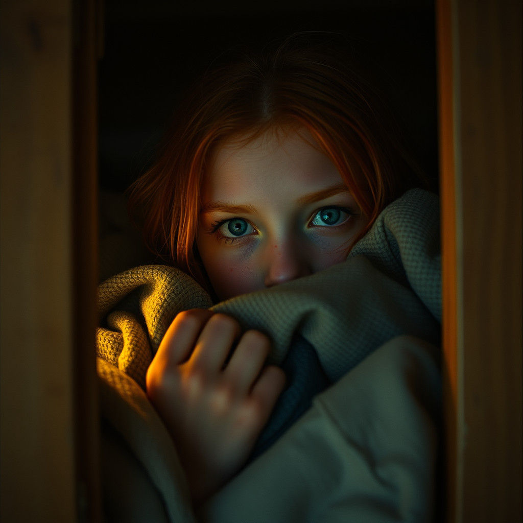Teenage Girl Hiding in Closet, Cinematic Film Still