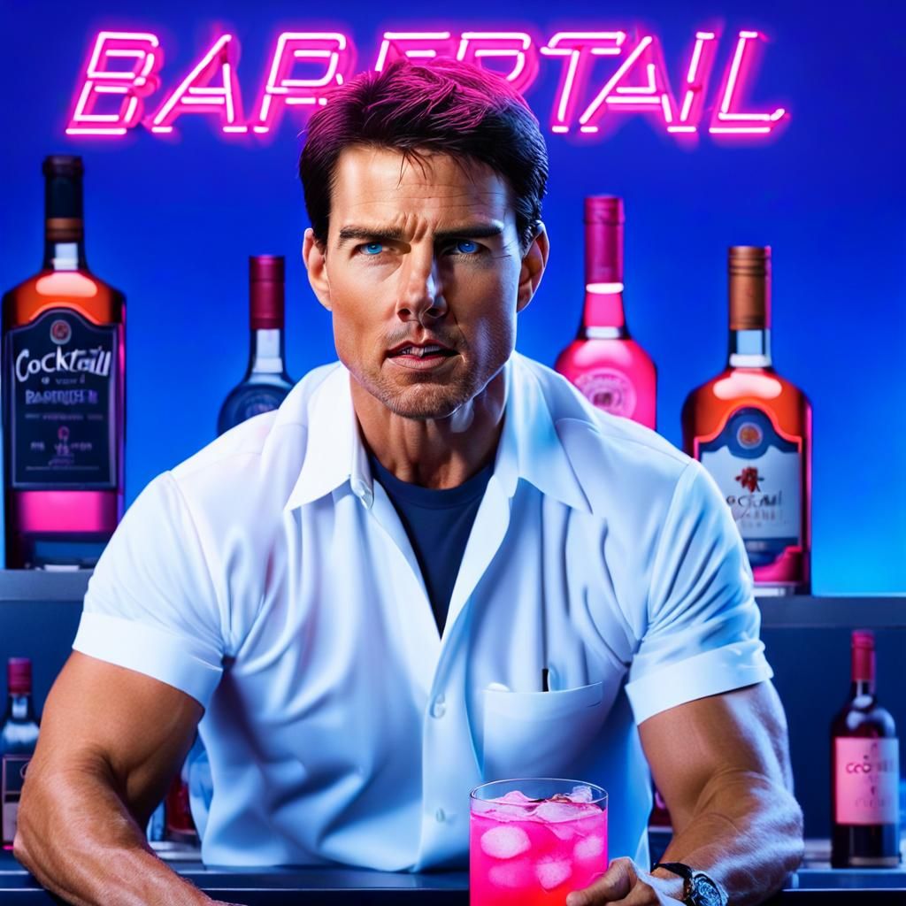 Tom Cruise as Bartender: Hyperrealistic Movie Poster