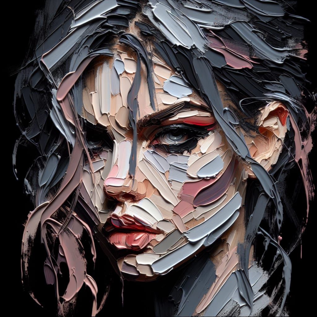 Annoyed Woman in Impasto Style with Rough Texture