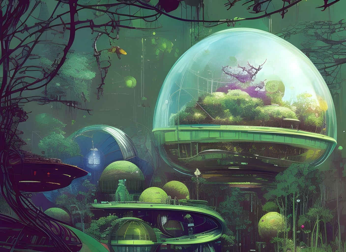 Giant Biospheres Floating in Space: A Colorful Masterpiece