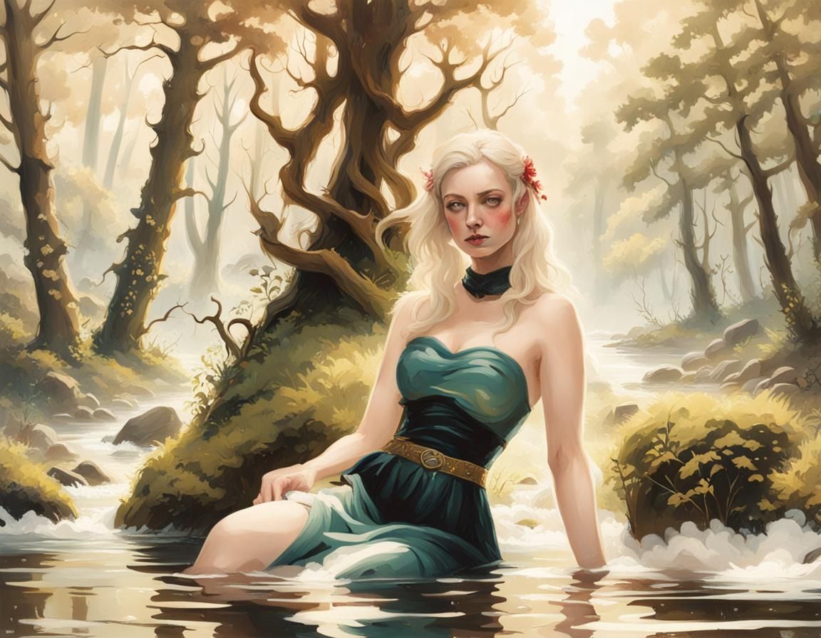 Nixie Nixon bathing in a river by a forest with Sirens shari...