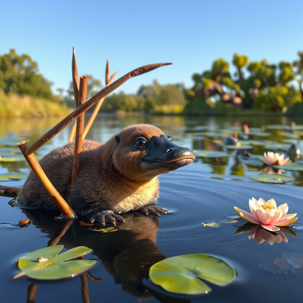 Playful Platypus in Serene Australian Billabong