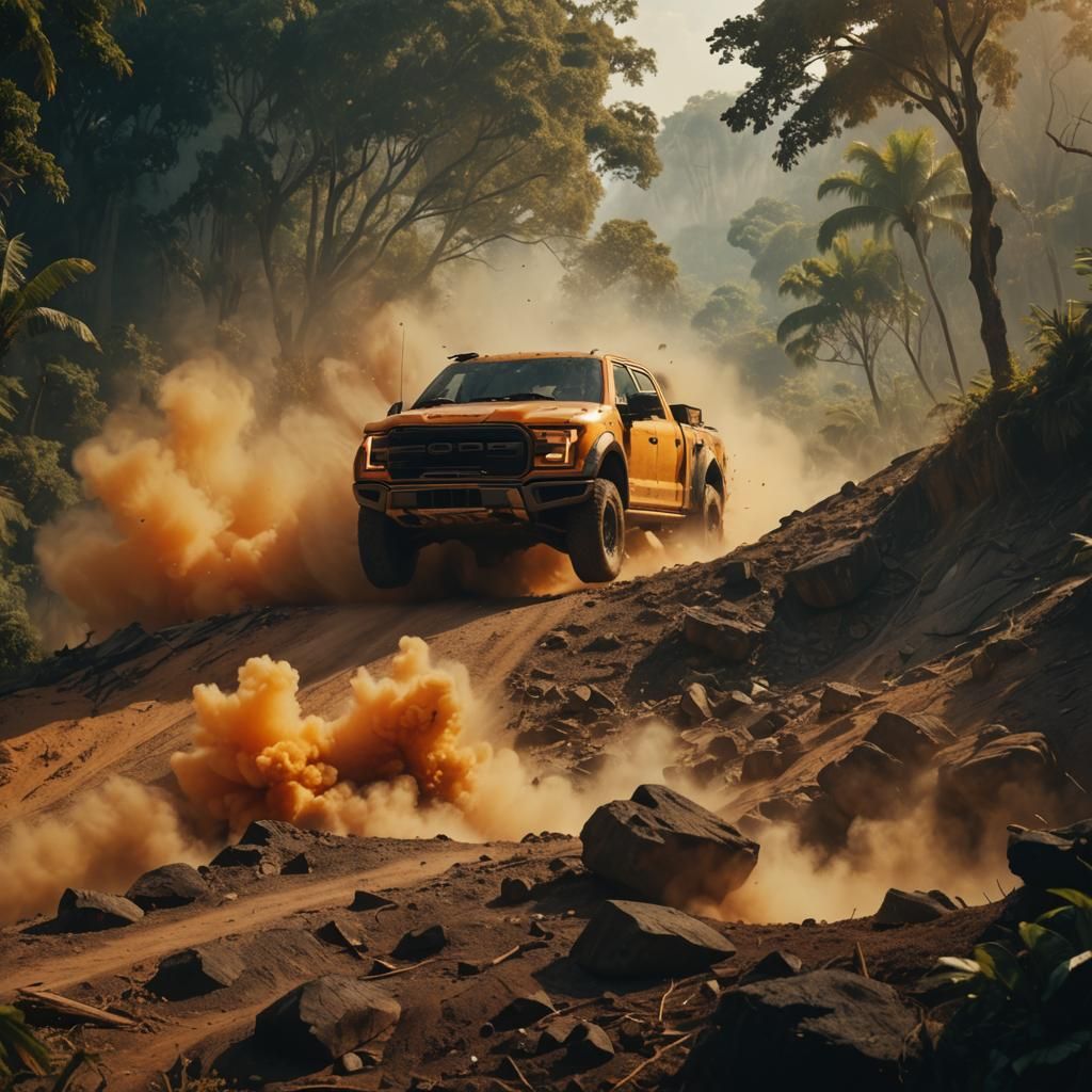 Ford Dark Horse Car Cliffside Explosion: Cinematic Film Stil...