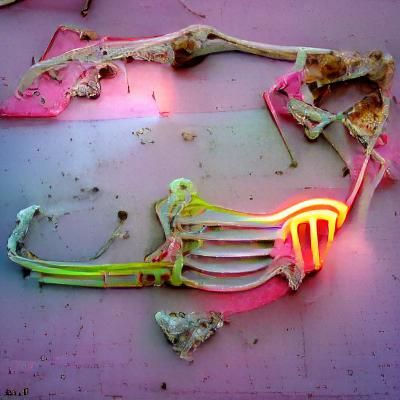 Neon Skeletal Figure in Vibrant Light