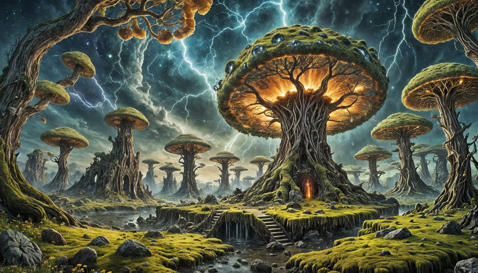 Surreal Fantasy Landscape with Cosmic Wormhole