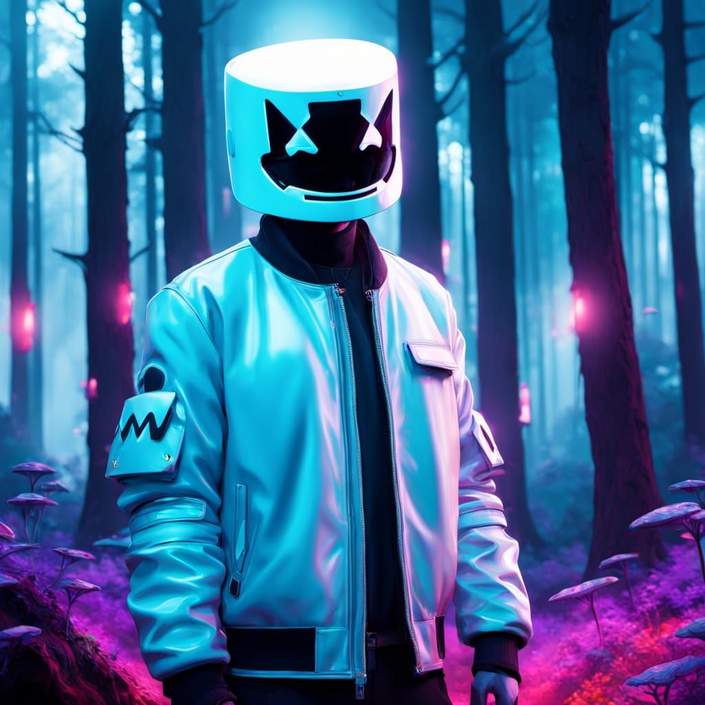 Marshmello in a Neon-Lit, Mystical Forest