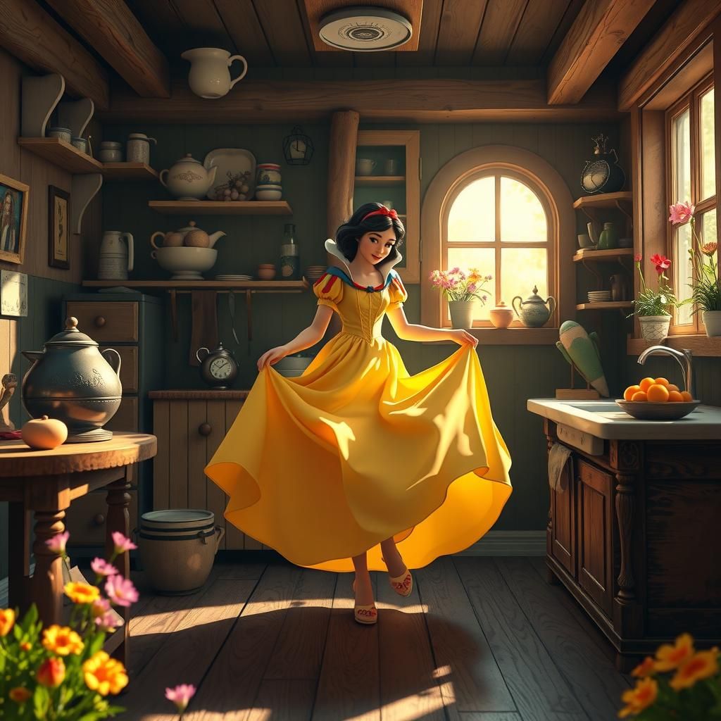 Snow White Dances in Gnomes' Kitchen: Digital Art