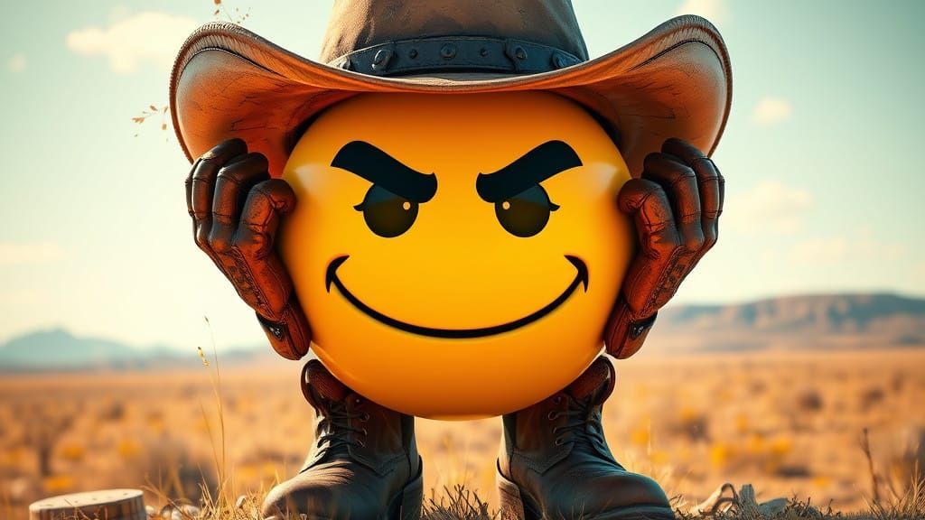 Cowboy Emoji Rides the Old Western Prairie