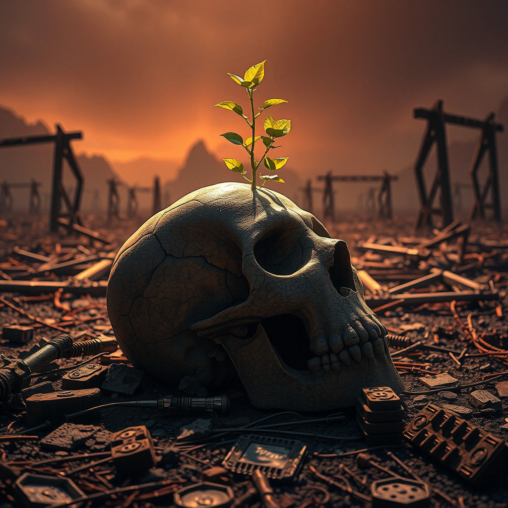 Resilient Plant Grows in Skull on Battlefield