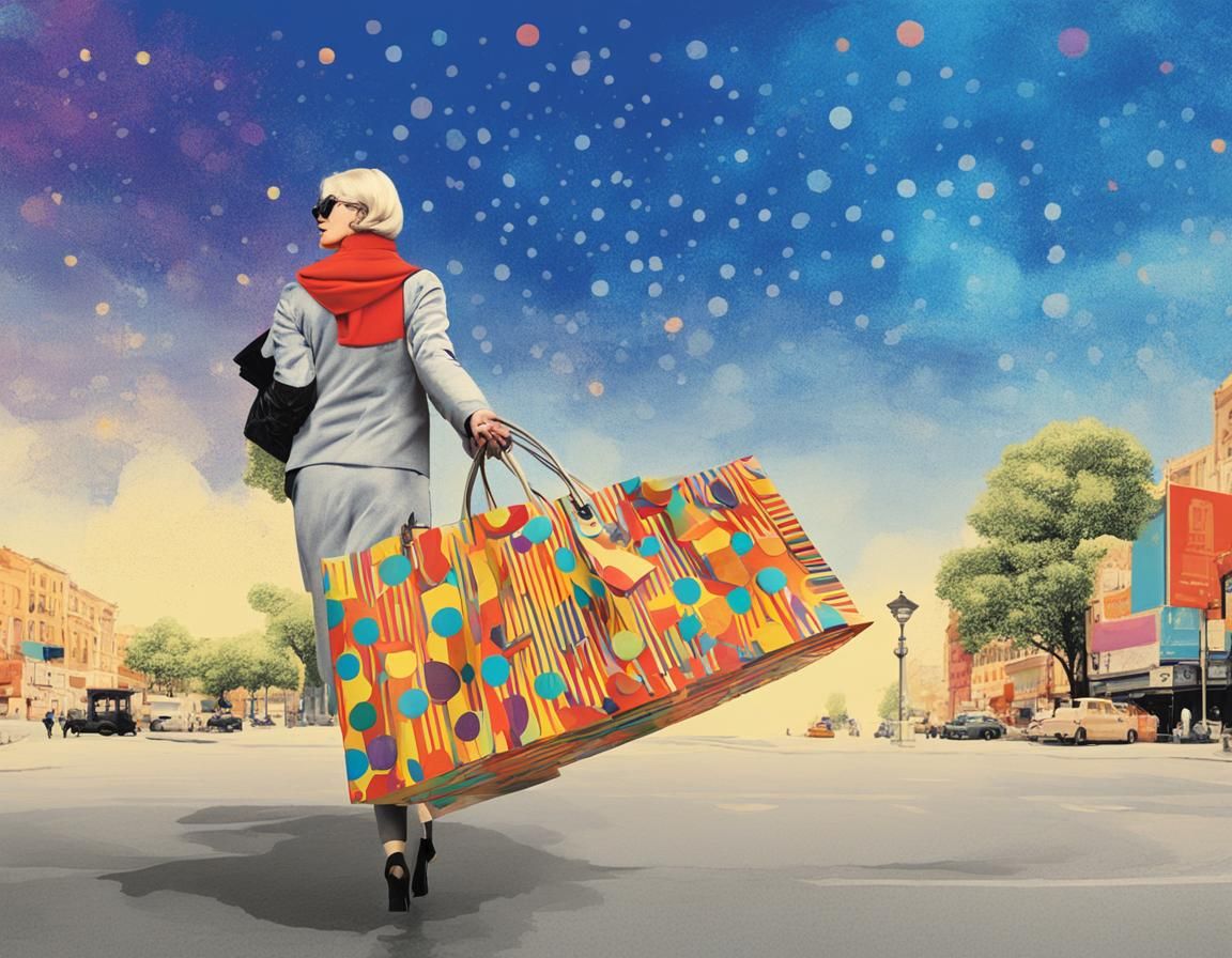 Woman with Shopping Bag in Pop Art Style