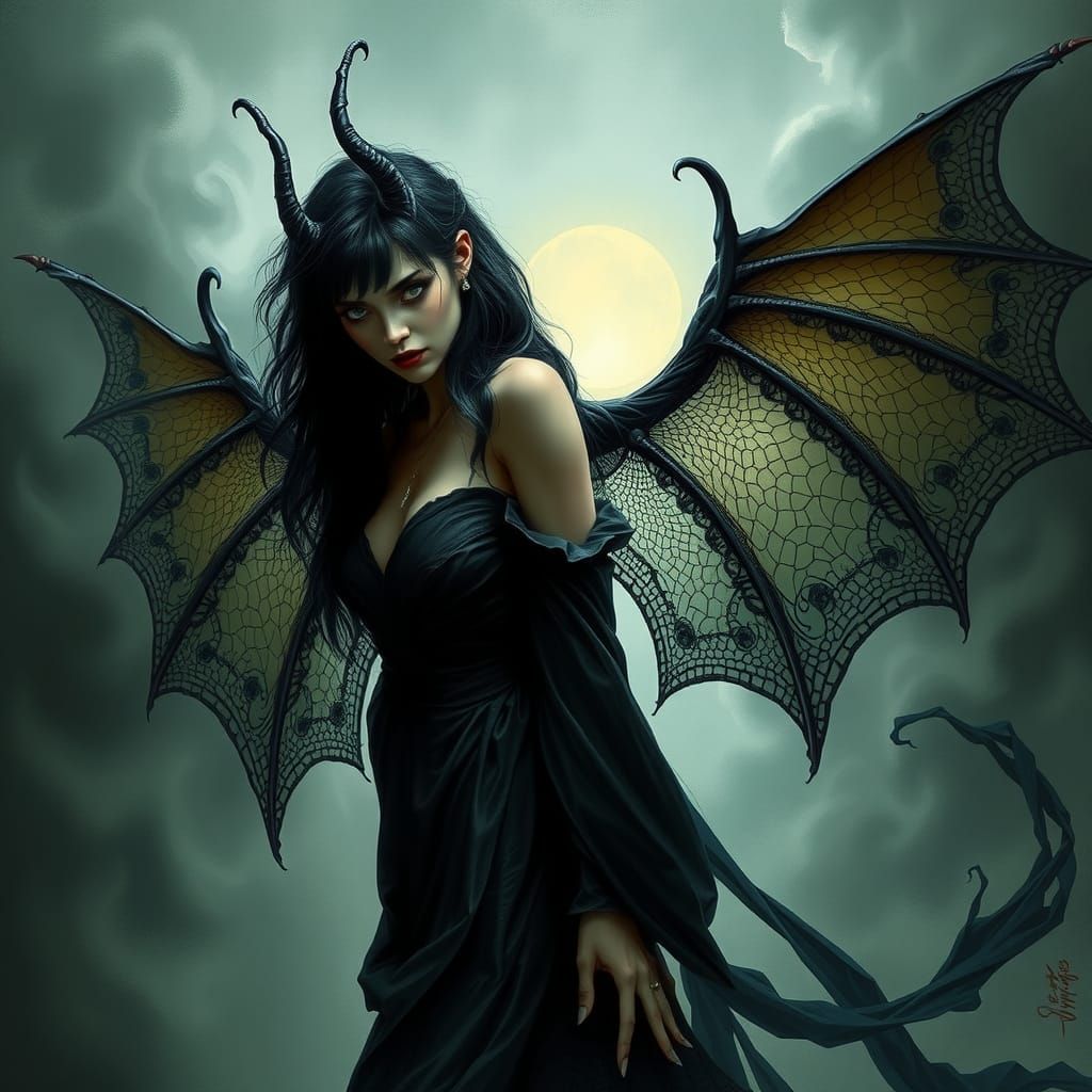 Vampiress Transformation in Dark Surrealist Style