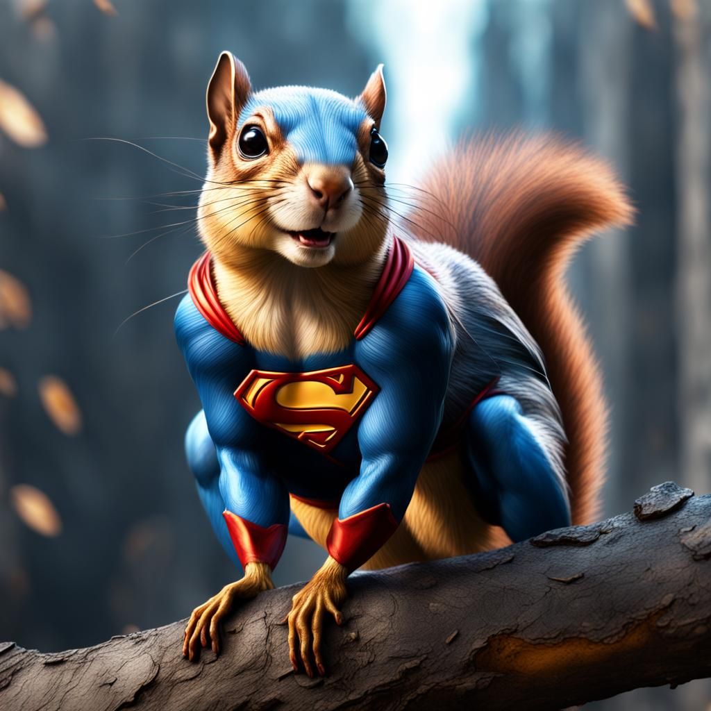 Hyperrealistic Flying Squirrel as Superman
