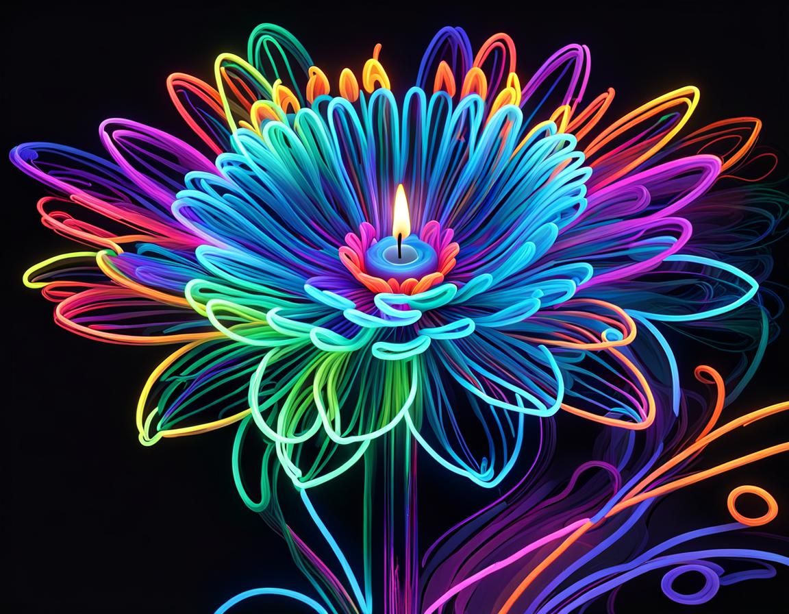 Neon Rainbow Flower Petals Emanating Light