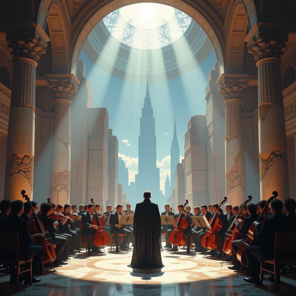 Harmonic Convergence: Musicians in Radiant Ruins