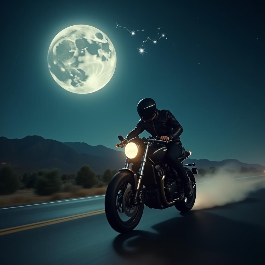 Moonlit Wolfscape: Lone Rider in the Night