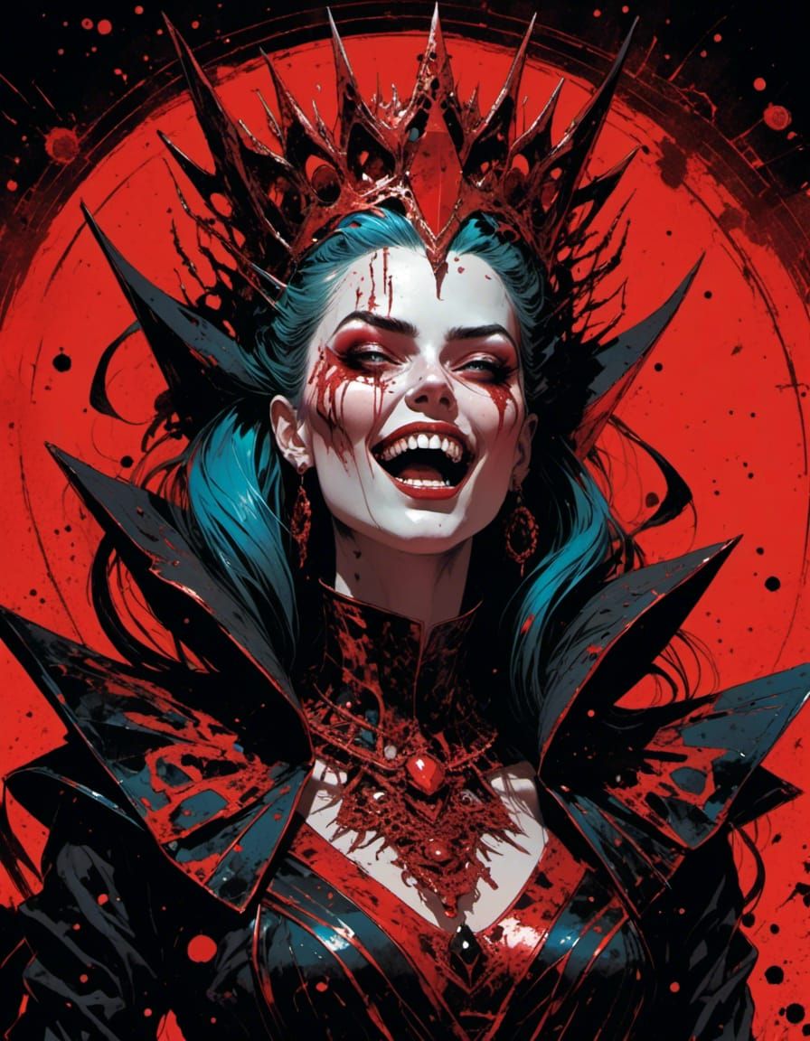 Terrifying Vampire Hive Queen in Doré Horrorcore Style