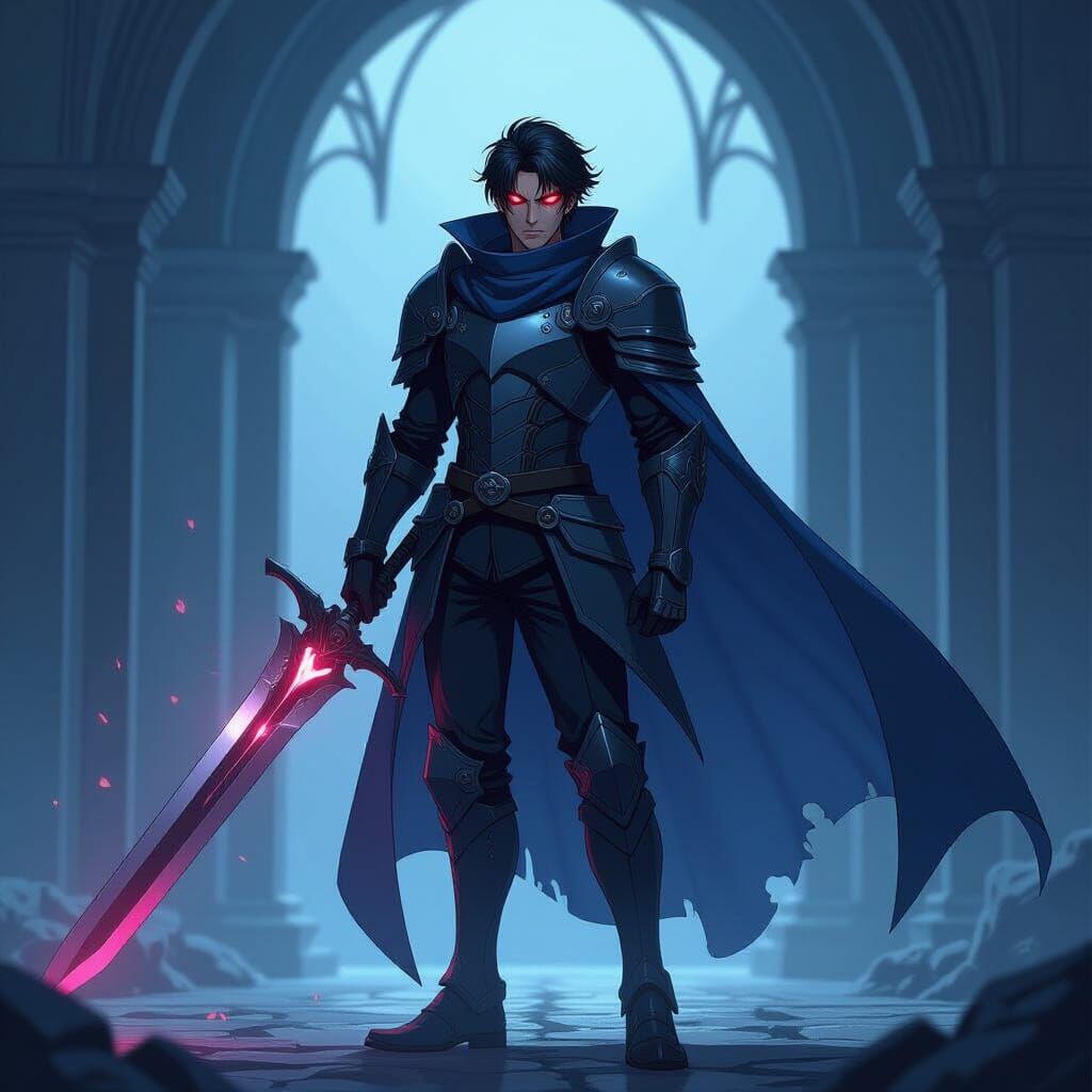 Anime Shadow Knight in Cel-Shaded Style